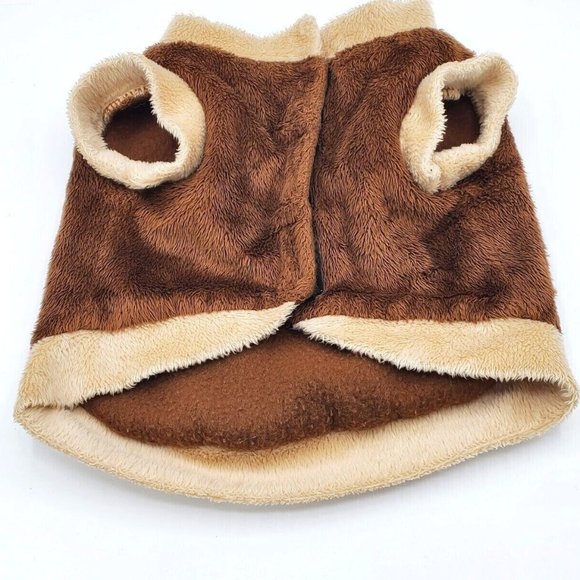 Unbranded Dog Doggie Coat Jacket Small Brown Tan Trim Pet Warm Soft